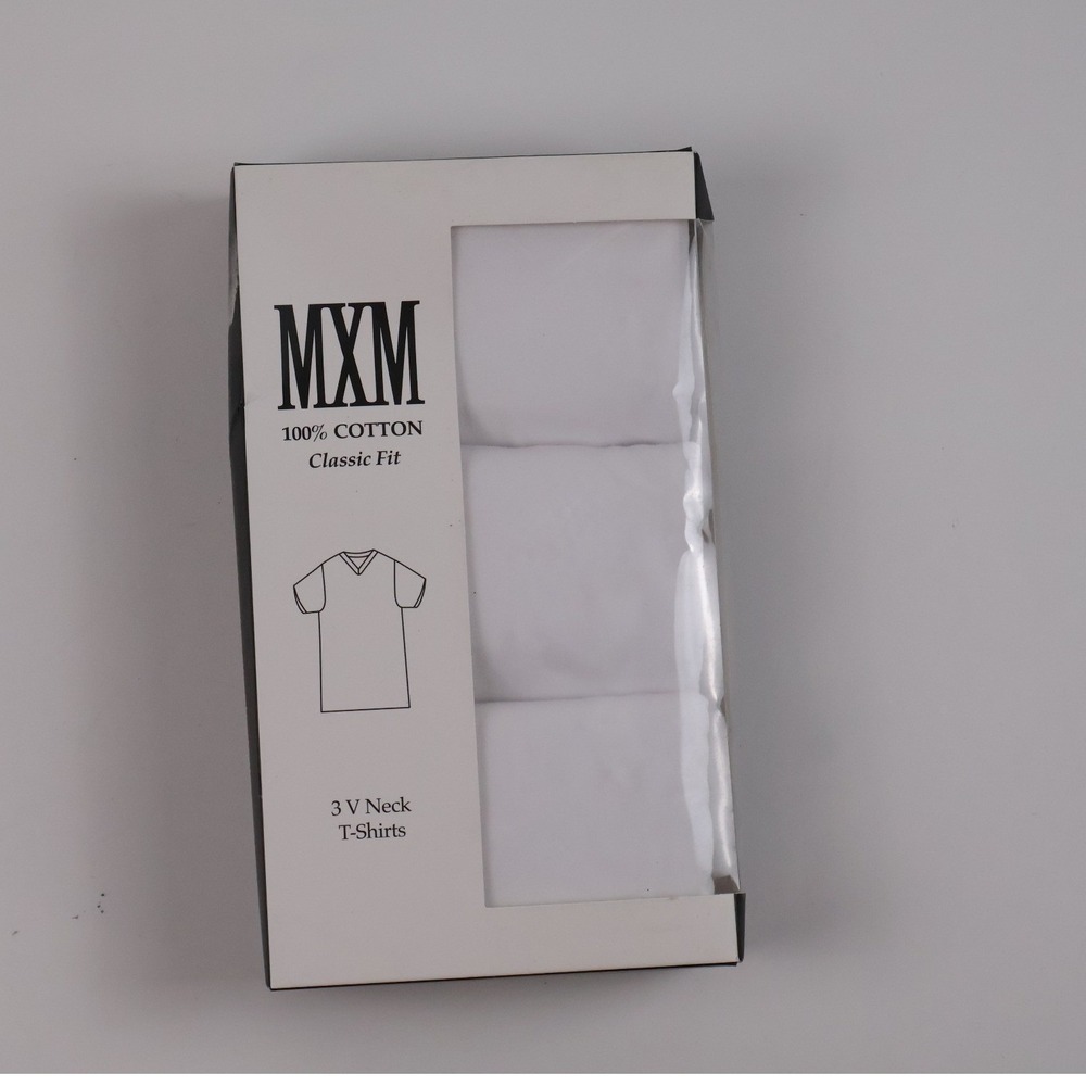 MXM 3 Pack V Neck T-Shirts White Solid Medium 100% Cotton NWT